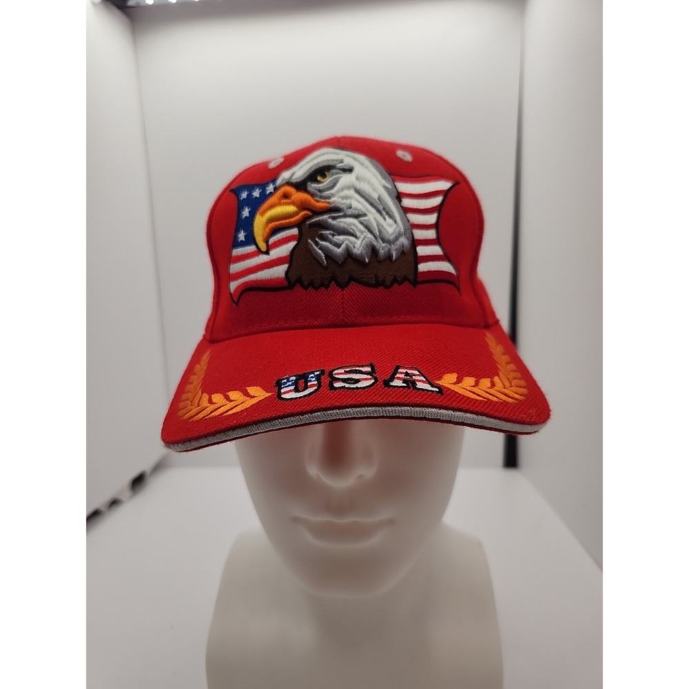 EAGLE USA 3 FLAGS GOLD LEAF BALL CAP HAT RED ONE SIZE